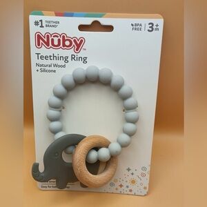 Nuby Gray Elephant Teething Ring - Natural Wood & Silicone